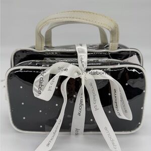 Liz Claiborne Black and White Cosmetic Case with Ribbon (1 small, 1 large).